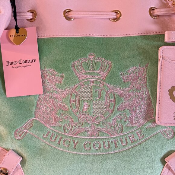 Juicy Couture Classic Scottie Daydreamer Tote Pink Green Velour Y2K - Picture 2 of 6